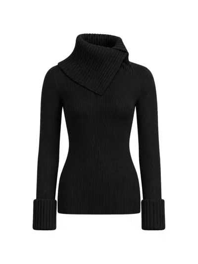 Sportmax Asymmetric-collar Ribbed-knit Sweater In Black