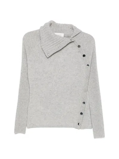 Sportmax Asymmetric-fastening Ribbed-sleeve Knit In Silver