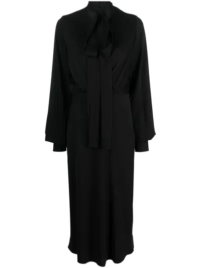 Sportmax Attached-scarf Silk-blend Midi Dress In Black