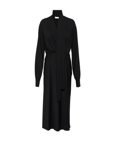 Sportmax Attached-scarf Silk-blend Midi Dress In Black