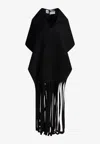 Sportmax Avocado Long Fringed Wool Scarf In Black