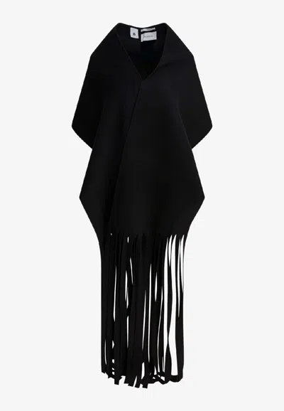 Sportmax Avocado Long Fringed Wool Scarf In Black