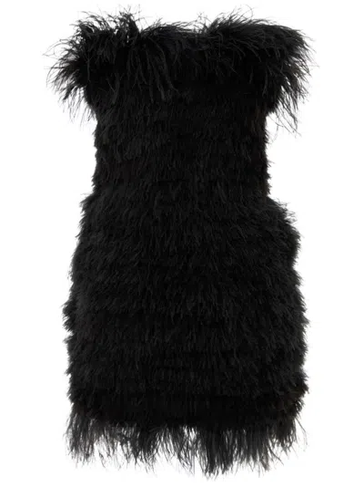 Sportmax Embroidered Polyester Avocado Mini Dress In Black