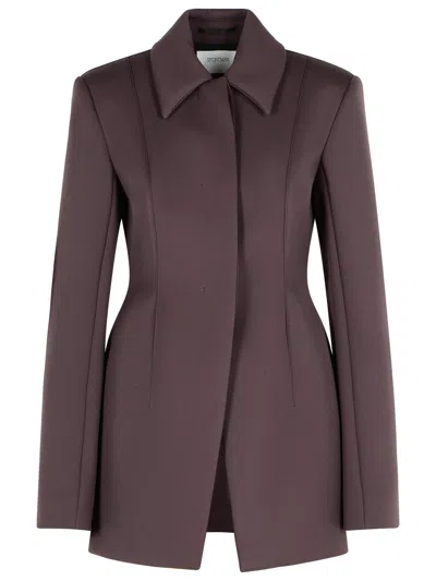 SPORTMAX SPORTMAX 'BACIO' TIGHT JACKET IN COFFEE VIRGIN WOOL BLEND