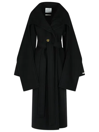 SPORTMAX BALDO BLACK VIRGIN WOOL COAT WITH SCARF COLLAR