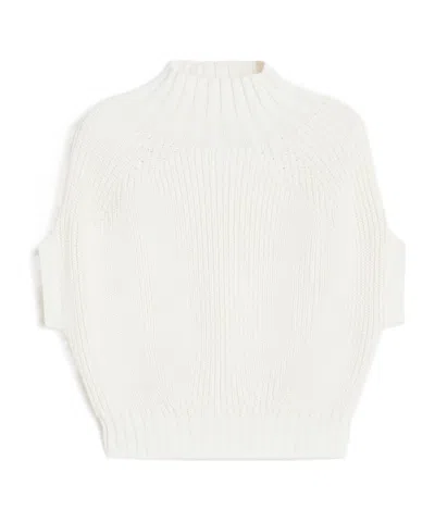 Sportmax Balloon Cropped Ribbed Cotton-blend Sweater In White