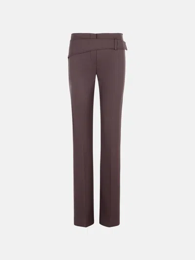 Sportmax 'banda' Slim Trousers With Asymmetric Belt In Coffee Virgin Wool Blend In Brown