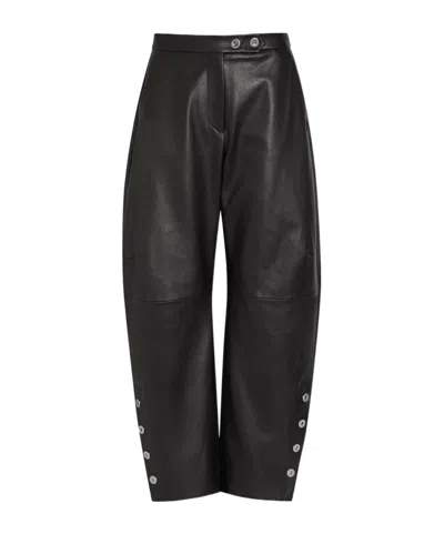Sportmax Barrel-leg Leather Trousers In Black