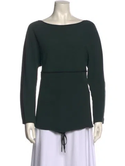 Pre-owned Sportmax Bateau Neckline Long Sleeve Top In Green