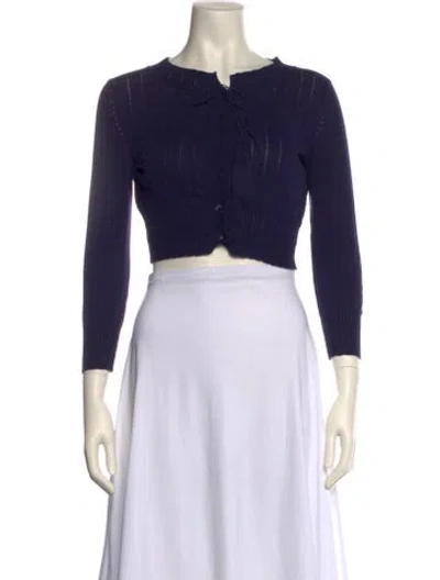 Pre-owned Sportmax Bateau Neckline Three-quarter Sleeve Crop Top In Blue