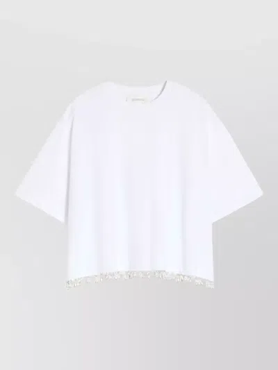 Sportmax Beaded Hem Cropped Top Round Neck In White