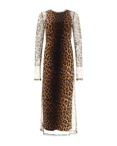 Sportmax Beige Animal Print Round Neck Maxi Dress