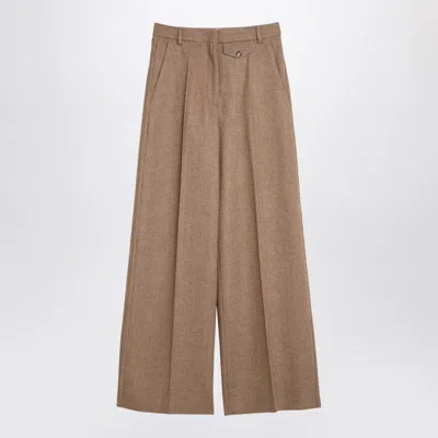 Sportmax Beige Blend Tweed Wide Trousers In Grey