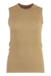 Sportmax Sleeveless Ribbed Knit Top In Beige