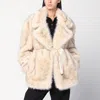 Sportmax Beige Faux Fur Coat With Belt In Sand