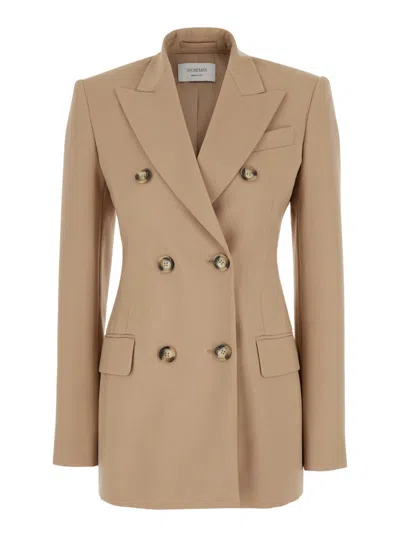 SPORTMAX BEIGE FLARED DOUBLE-BREASTED BLAZER