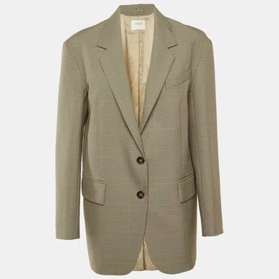 Pre-owned Sportmax Beige Houndstooth Pattern Crepe Oversized Blazer S In Sand