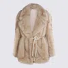 Sportmax Chic Jacket With Faux Fur And Belt In Neutral