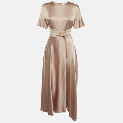 Sportmax Beige Satin Flared Maxi Dress In Brown