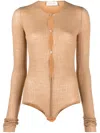Sportmax Ribbed-knit Button-up Bodysuit In Beige