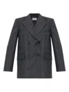 Sportmax Double-breasted Oversized Anthracite Jacket With Pinstripe Detail In Gray