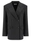 Sportmax Double-breasted Oversized Anthracite Jacket With Pinstripe Detail In Gray