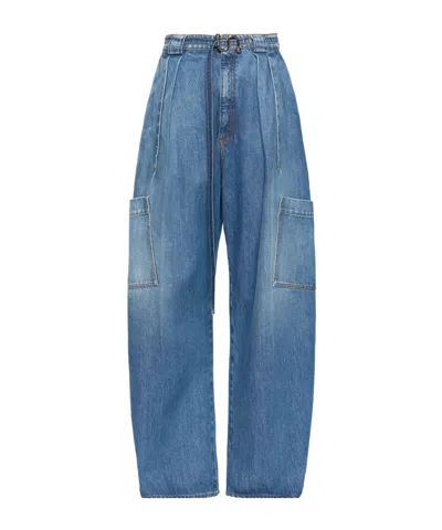 Sportmax Oversized Pleated Cargo Jeans In Blue