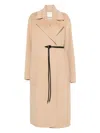 Sportmax Long Length Belted Coat With Notched Lapels In Nude