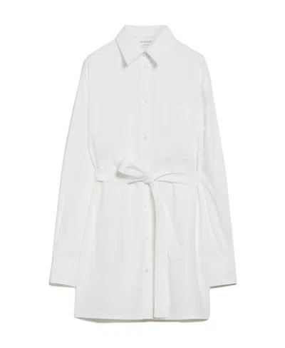 Sportmax Belted Cotton-blend Shirtdress In White