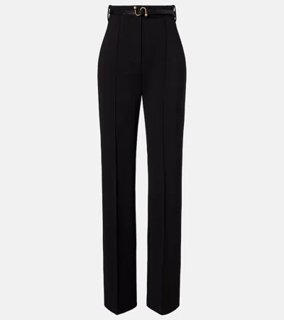 Sportmax Belted Crêpe Straight Pants In Black