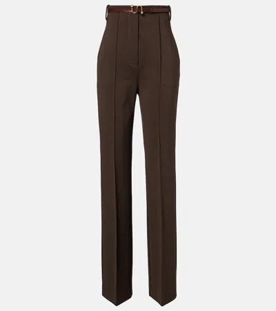 Sportmax Belted Crêpe Straight Pants In Brown