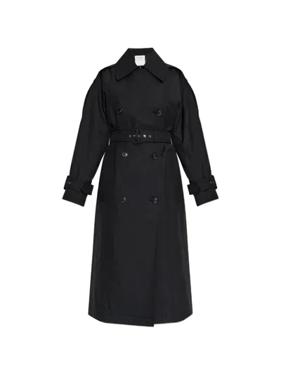 Sportmax Spxgocce Long Trench Coat In Water Repellent Twill In Black