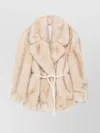 Sportmax Belted Faux Fur Coat With Long Sleeves In Neutral