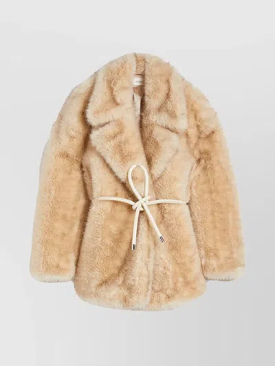 Sportmax Belted Faux Fur Long Sleeve Jacket In Brown