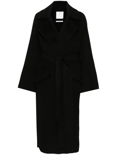Sportmax Belted Felted Maxi Coat In Black