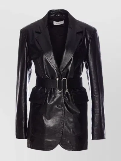 Sportmax Belted Lapel Collar Jacket Pockets In Black