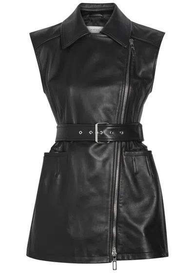 Sportmax Belted Leather Biker Vest Jacket In Black