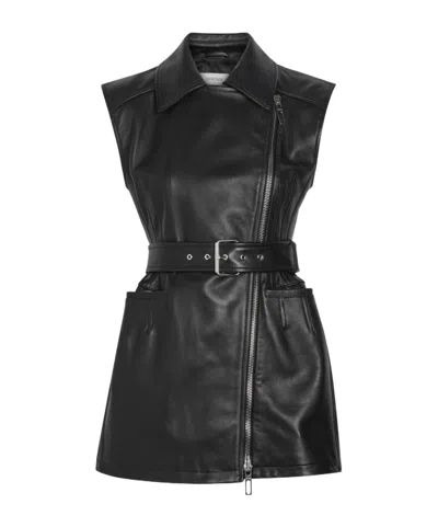 Sportmax Belted Leather Biker Vest Jacket In Black
