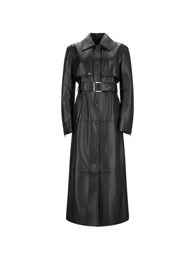 Sportmax Belted Leather Coat In Black