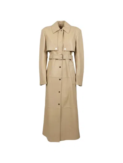 Sportmax Belted Leather Coat In Neutral
