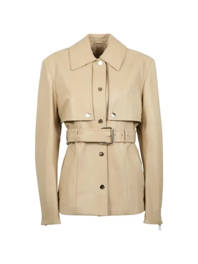 Sportmax Belted Leather Jacket In Pink