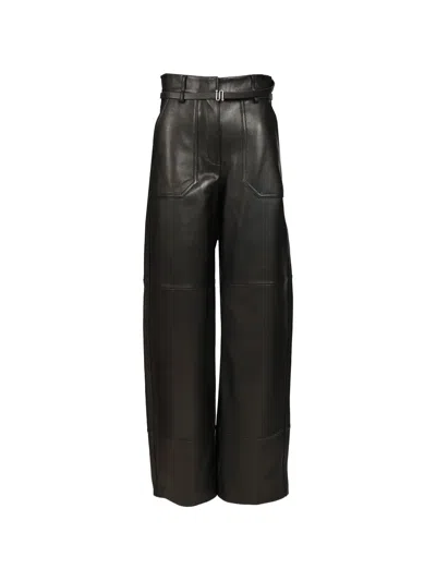 Sportmax Belted Leather Trousers In Black