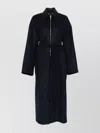 Sportmax Belted Long Coat Featuring Leather Collar In Black