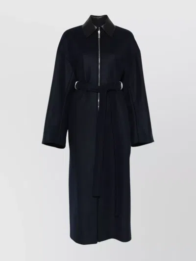 SPORTMAX BELTED LONG COAT FEATURING LEATHER COLLAR