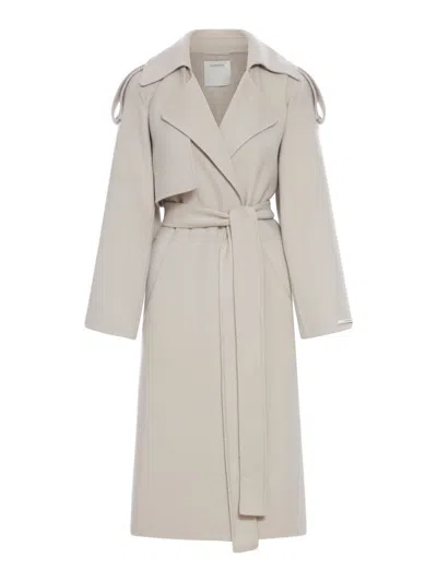 Sportmax Fiore Belted Long-sleeved Coat In Grey