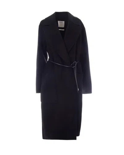 Sportmax Belted Long Wool Coat In Blue