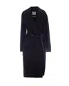 Sportmax Belted Long Wool Coat In Blue
