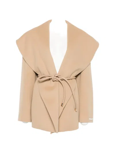 Sportmax Belted Shawl-collar Wool Coat In Neutral