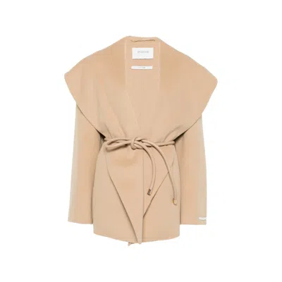 Sportmax Belted Shawl-collar Wool Coat In Neutrals