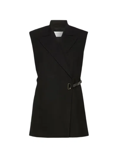 Sportmax Peak Lapel Stretch Viscose Twill Belt-fastening Jacket In Gray